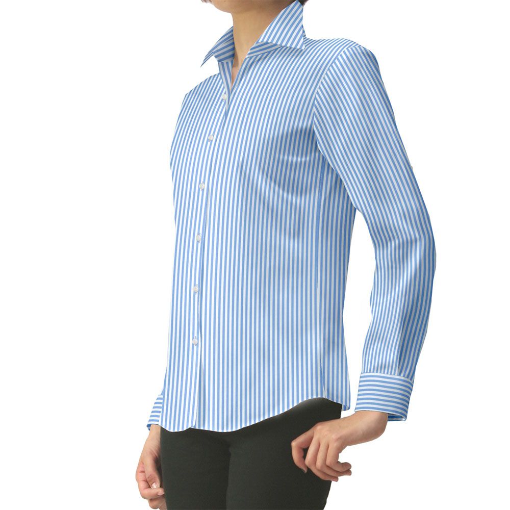 レディース[軽井沢シャツ] 自由に衿型を選べる 純綿 形態安定