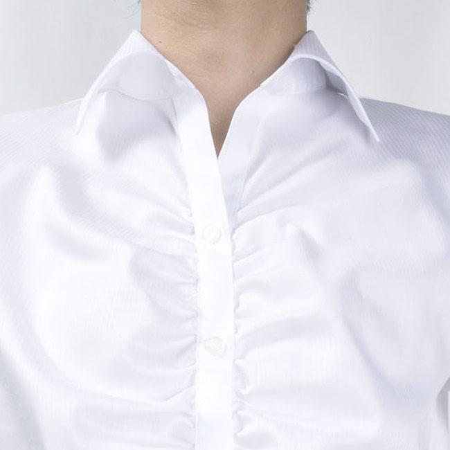 レディース[PLATEAU] 形態安定 スキッパー 着丈長め 胸ギャザー 白ドビー UVカット 標準型 P36PLA212