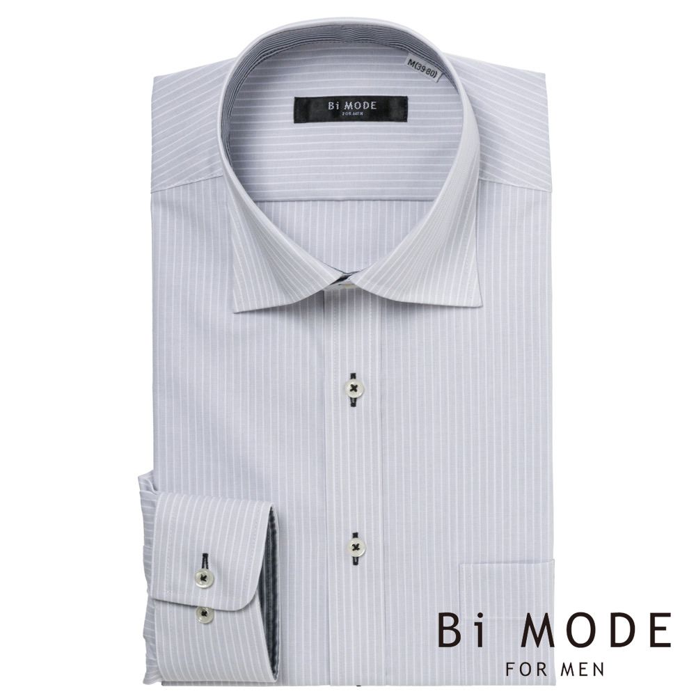 ワイシャツ[BiMODE] 別生地 ライトグレー×ホワイトドビーストライプ