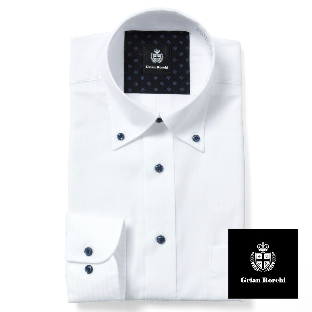 ワイシャツ[GrianRorchi] ボタンダウン ホワイトドビーストライプ 別