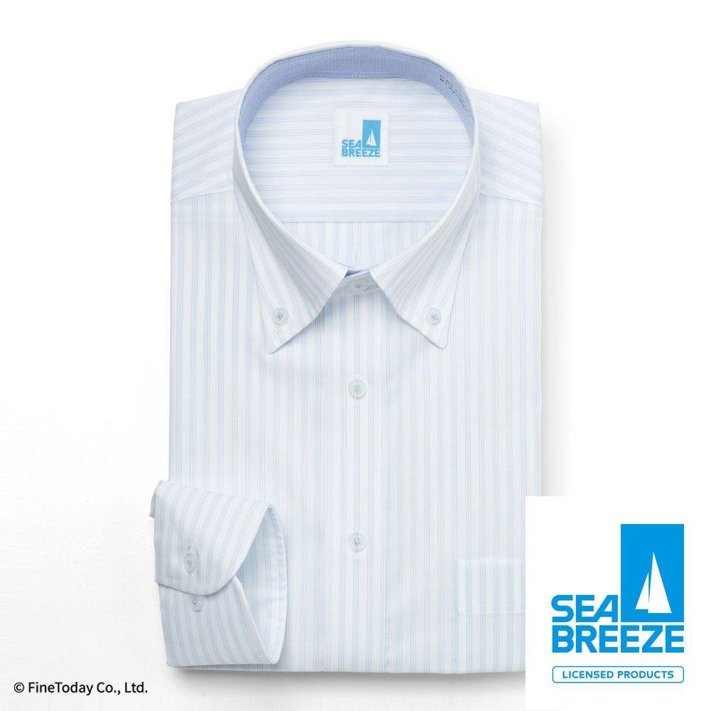 ワイシャツ[SEABREEZE] ボタンダウン 接触冷感 高通気 超形態安定 ライトブルーストライプ 形態安定 標準型 P12SBB251
