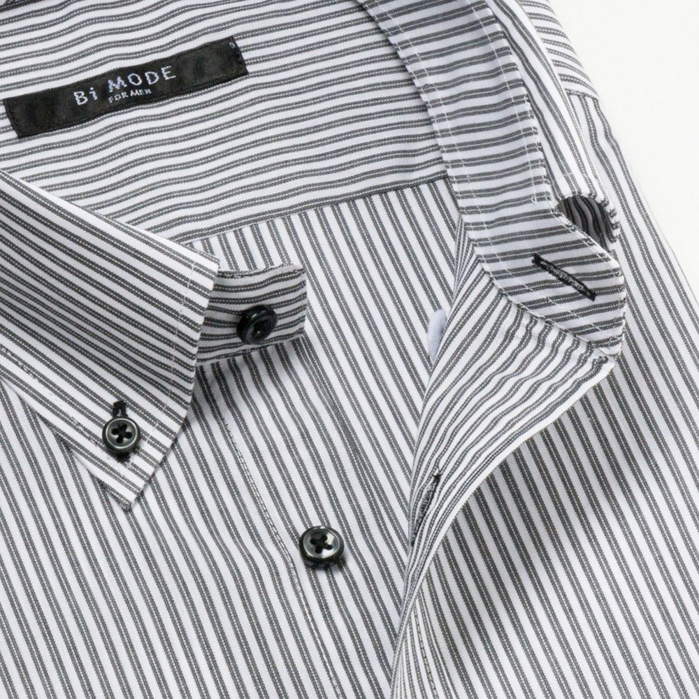 半袖ワイシャツ[BiMODE] ボタンダウン 吸水速乾 ブラック×ホワイト