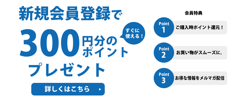 新規会員登録で300円分のポイントプレゼント